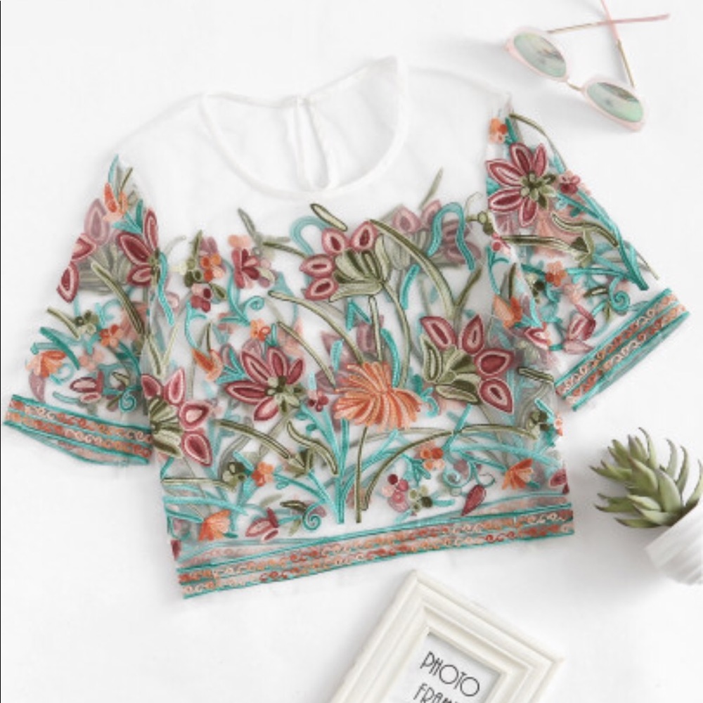 White sheer top & colorful soutache detail